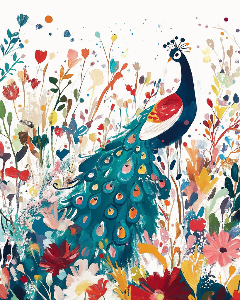 Pavo Real en las Flores Coloridas Pintar por Números