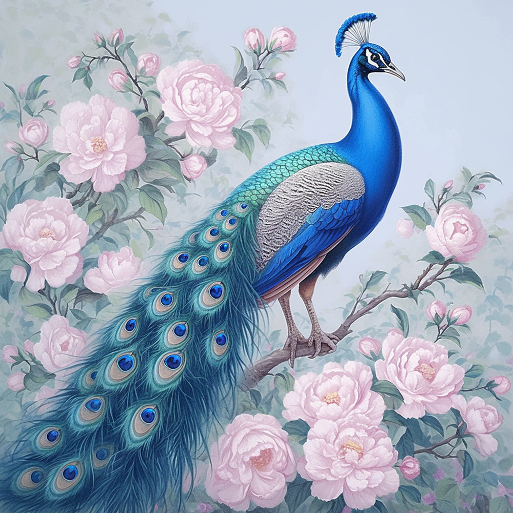 Pavo Real y Peonías Rosadas Pintar por Números