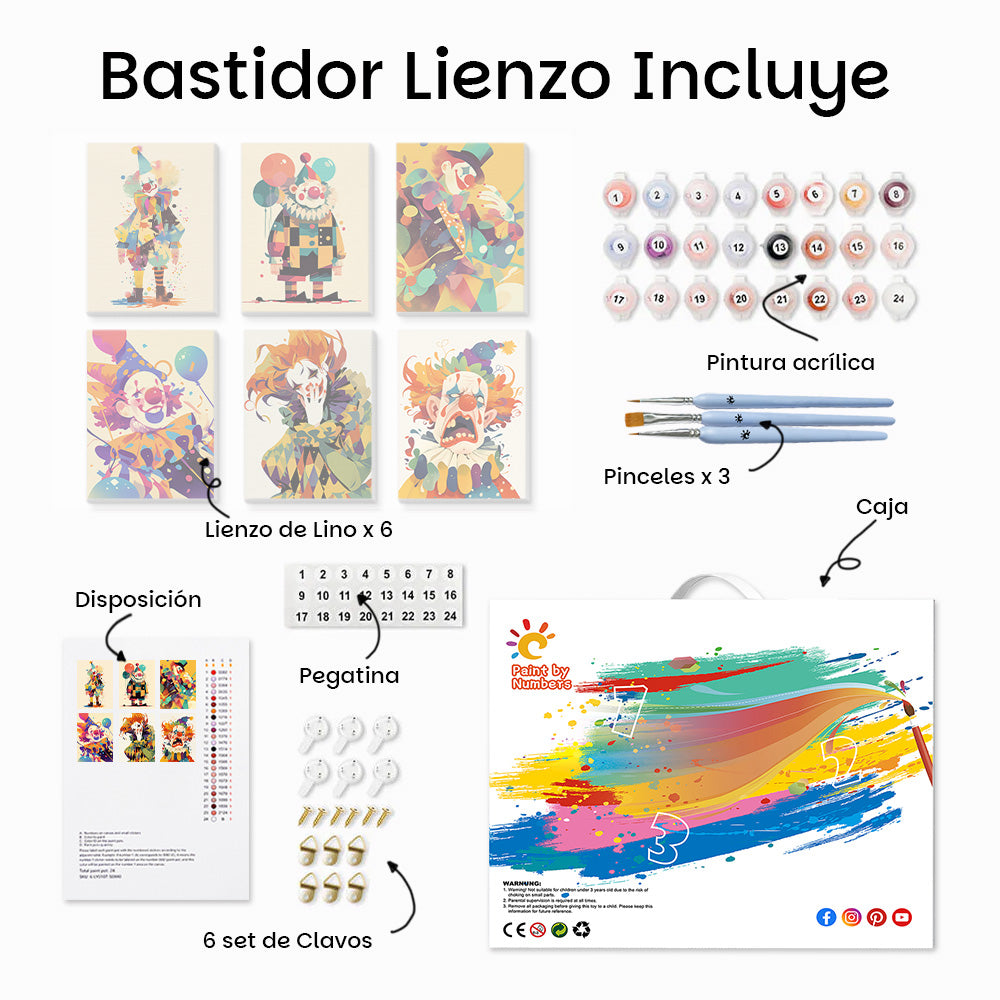 Payaso de Estilo de Dibujos Animados 6 Partes Mini Pintar por Números