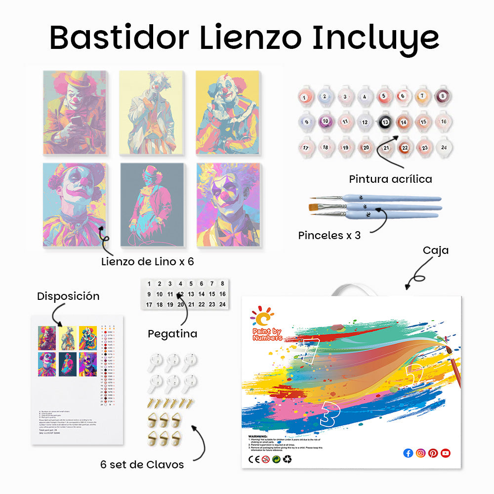 Payaso de Estilo Pop 6 Partes Mini Pintar por Números