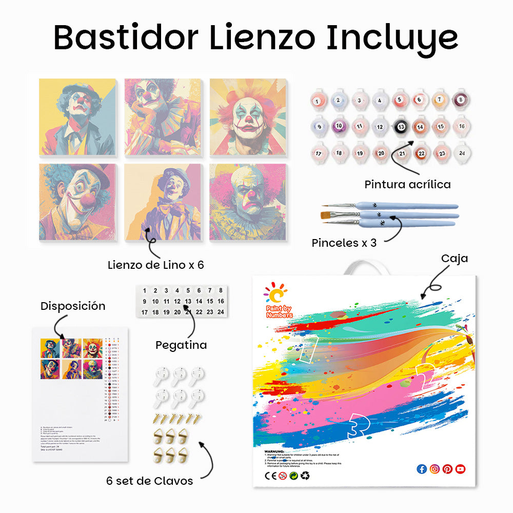 Payaso Solo y Gracioso 6 Partes Mini Pintar por Números