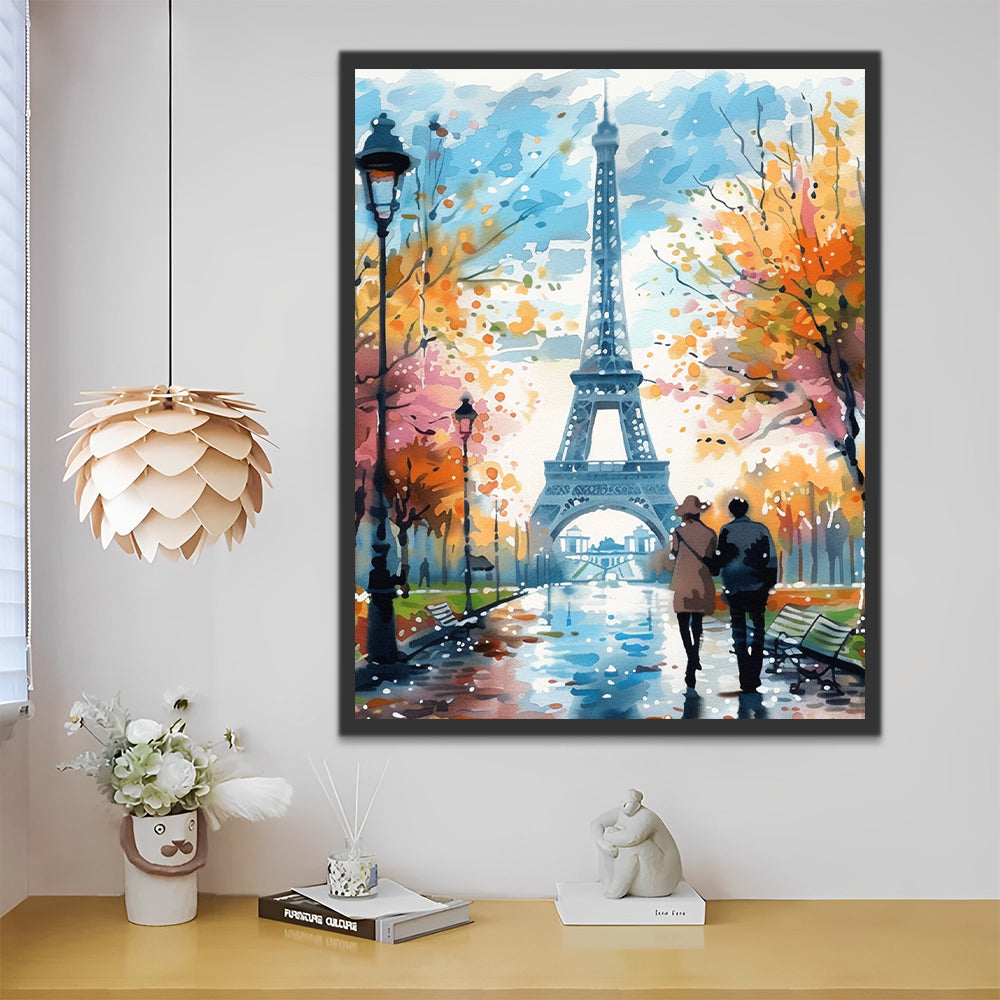 Peatón en la Calle hacia Torre Eiffel Pintar por Números