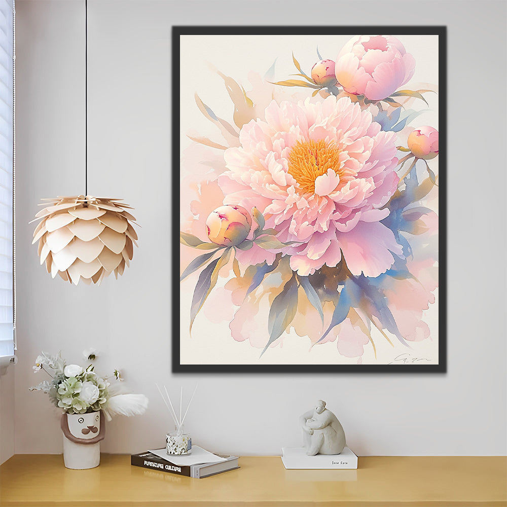 Peonías Rosadas con Estambres Amarillos Pintar por Números