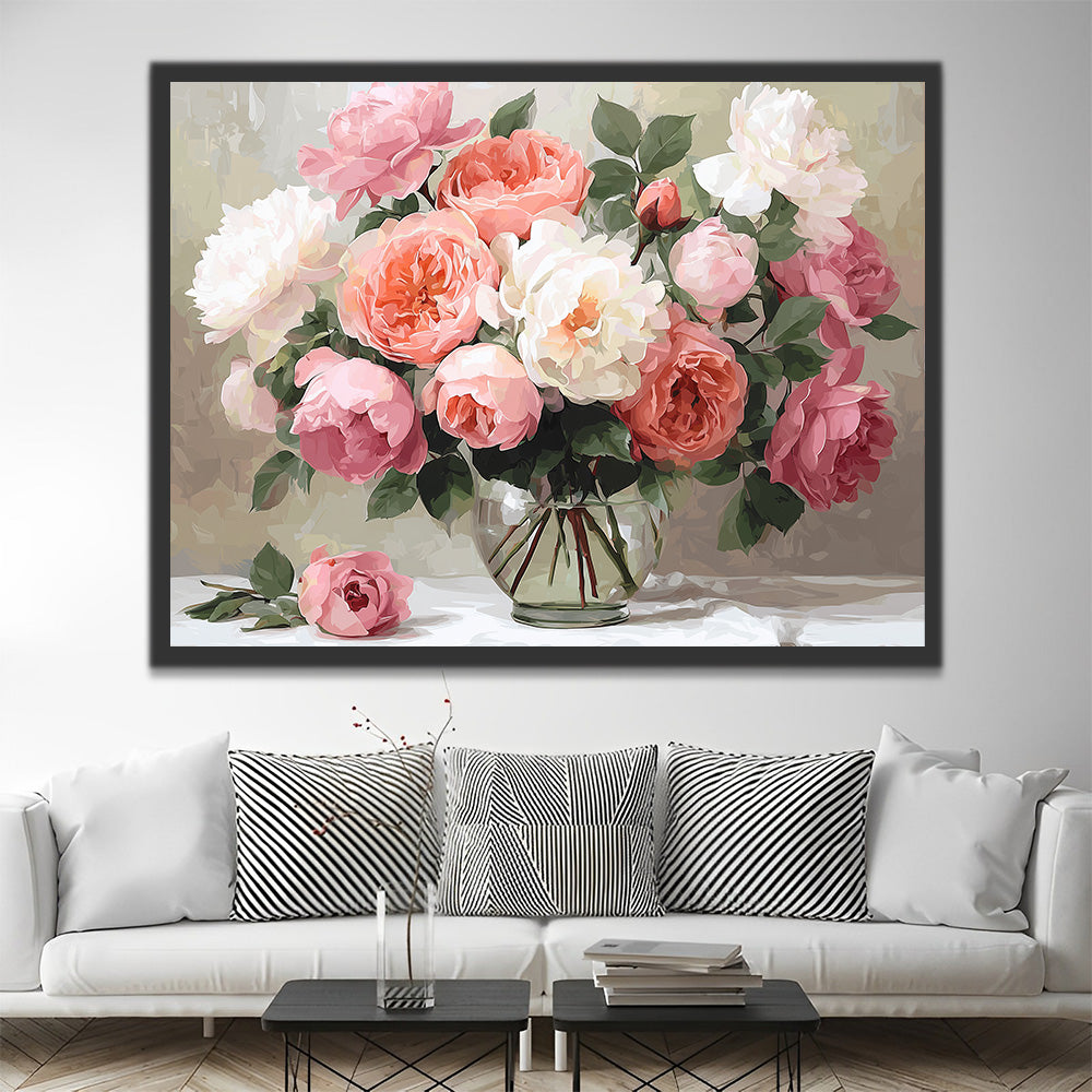 Peonías Rosadas y Blancas Pintar por Números