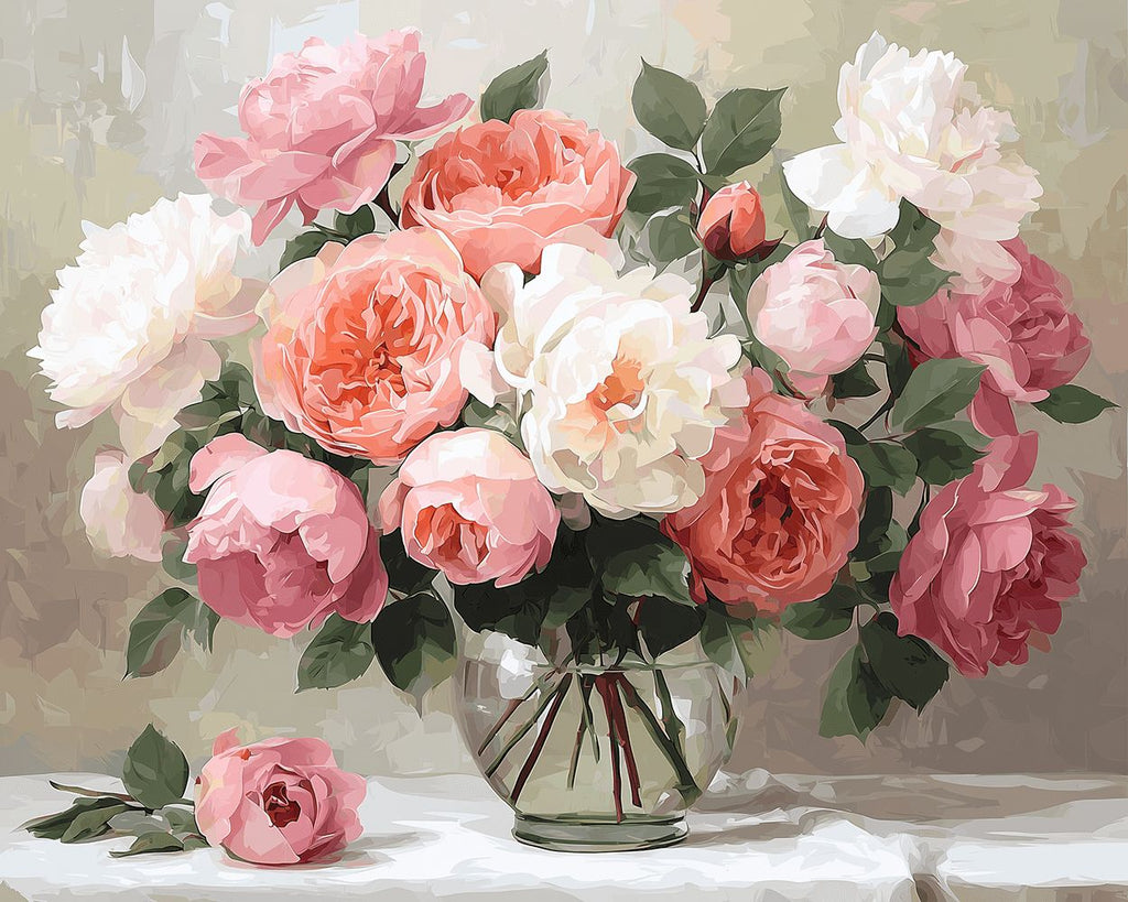 Peonías Rosadas y Blancas Pintar por Números