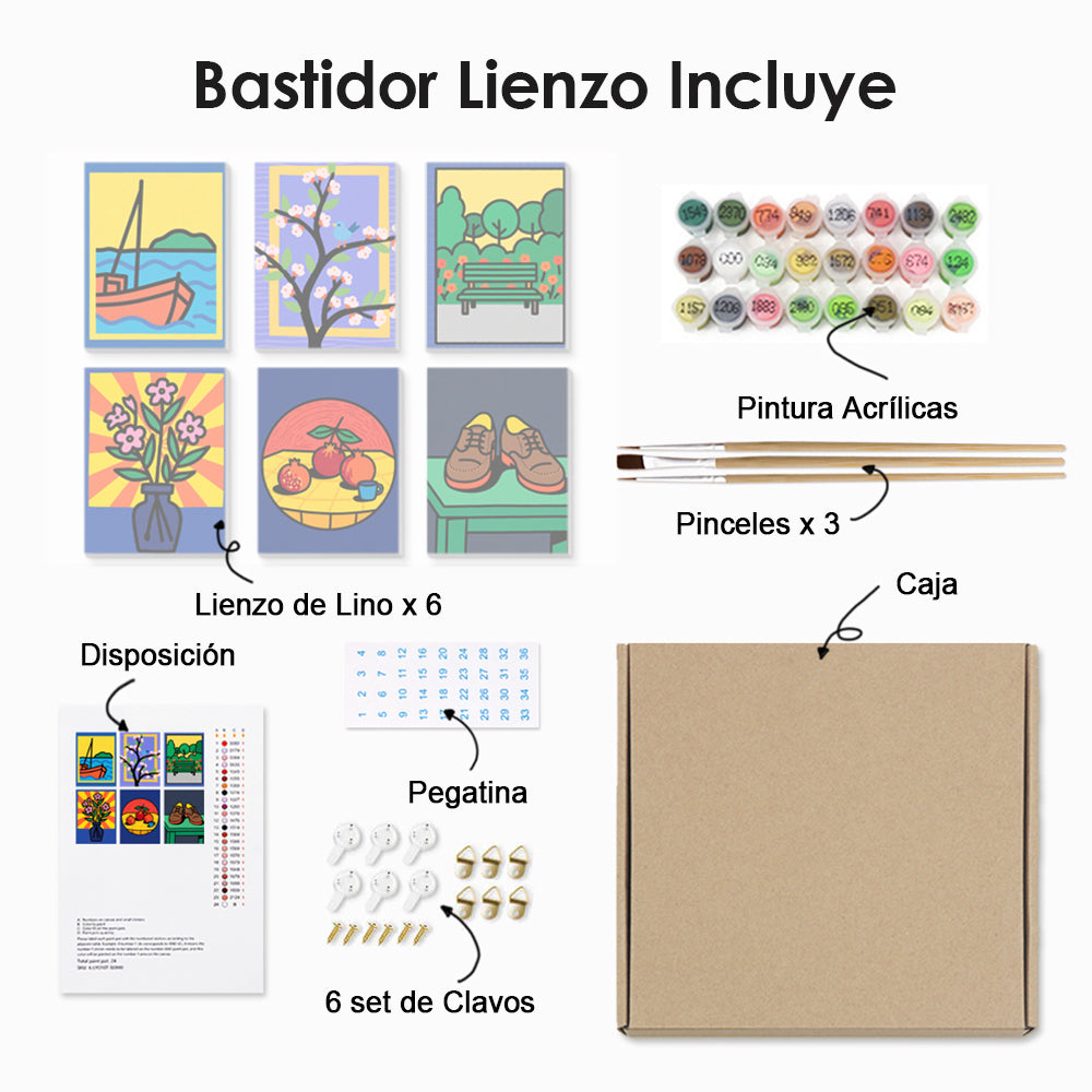 Pequeñas Pinturas de Bodegón 6 Partes Mini Pintar por Números