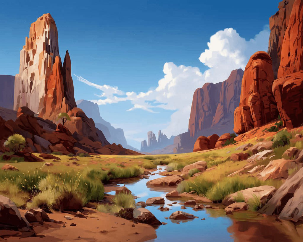 Pequeño Arroyo en Montañas Calurosas Pintar por Números
