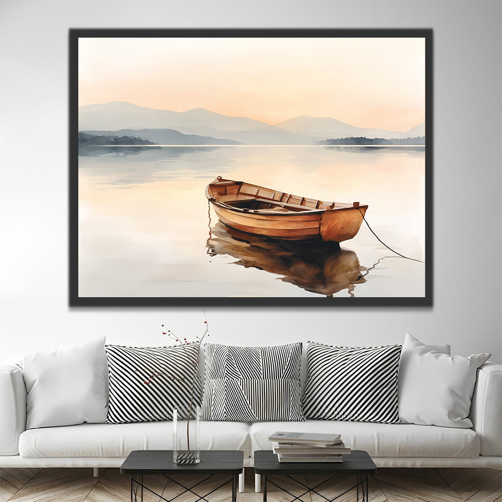 Pequeño Barco de Madera en Lago Tranquilo Pintar por Números