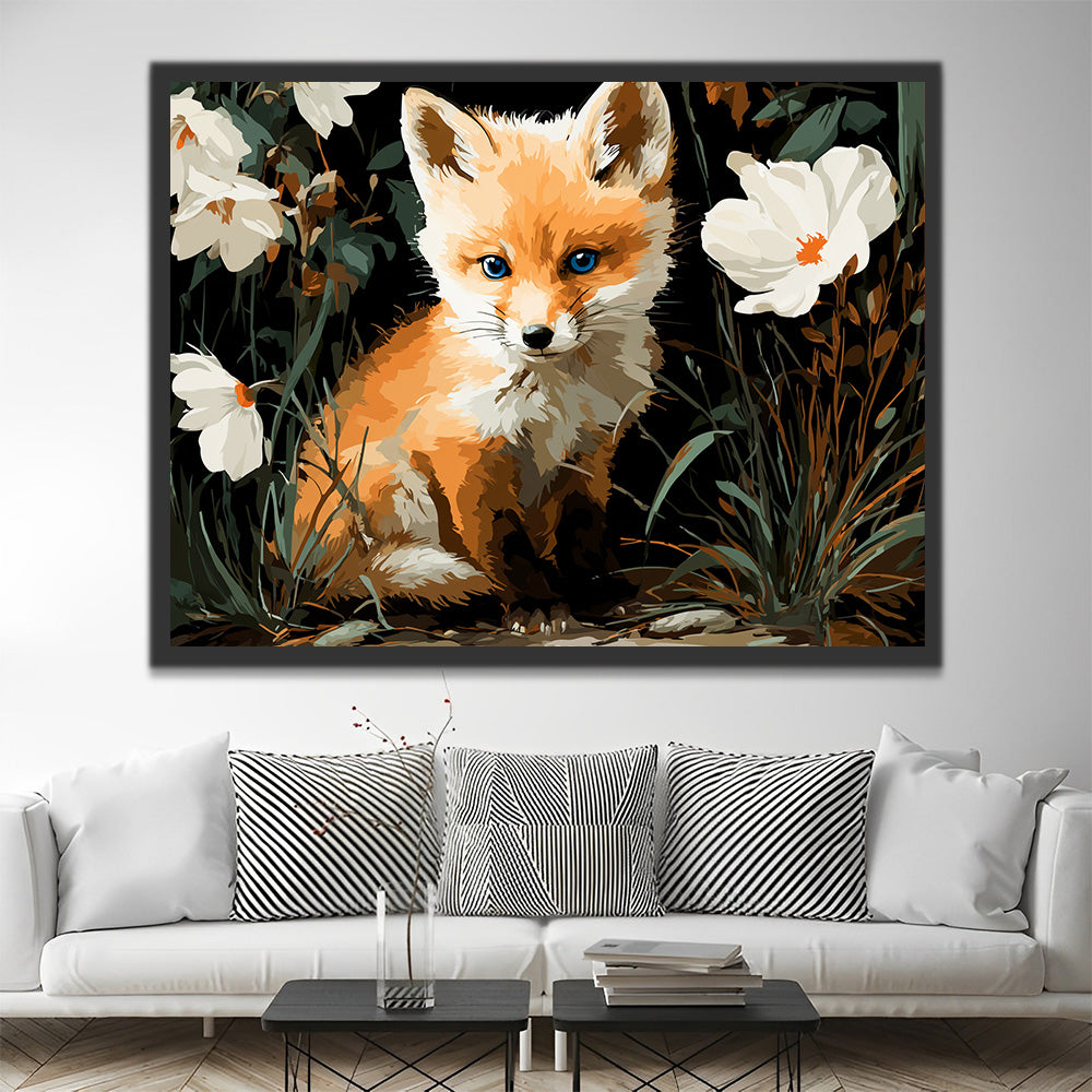 Pequeño Zorro y Flores Silvestres Blancas Pintar por Números