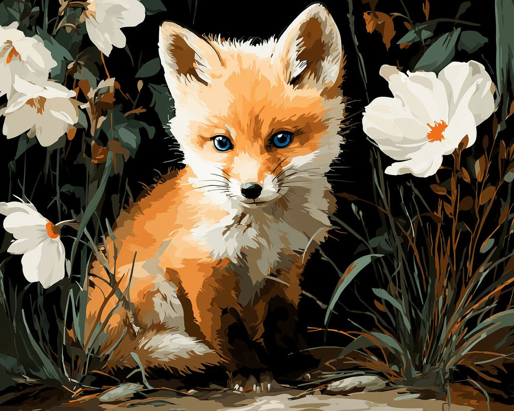 Pequeño Zorro y Flores Silvestres Blancas Pintar por Números