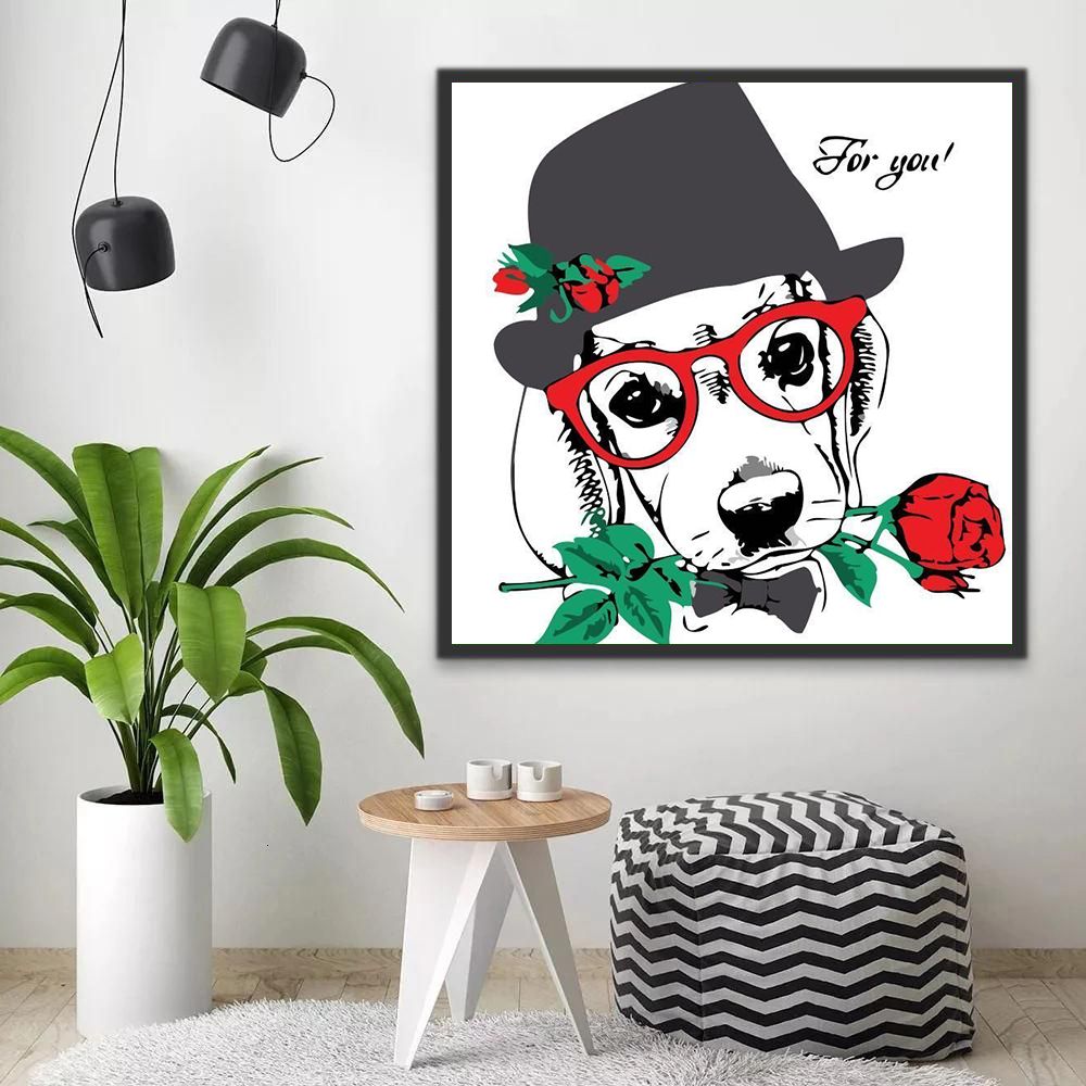 Perro con una Rosa en Su Boca Pintar por Números Niños