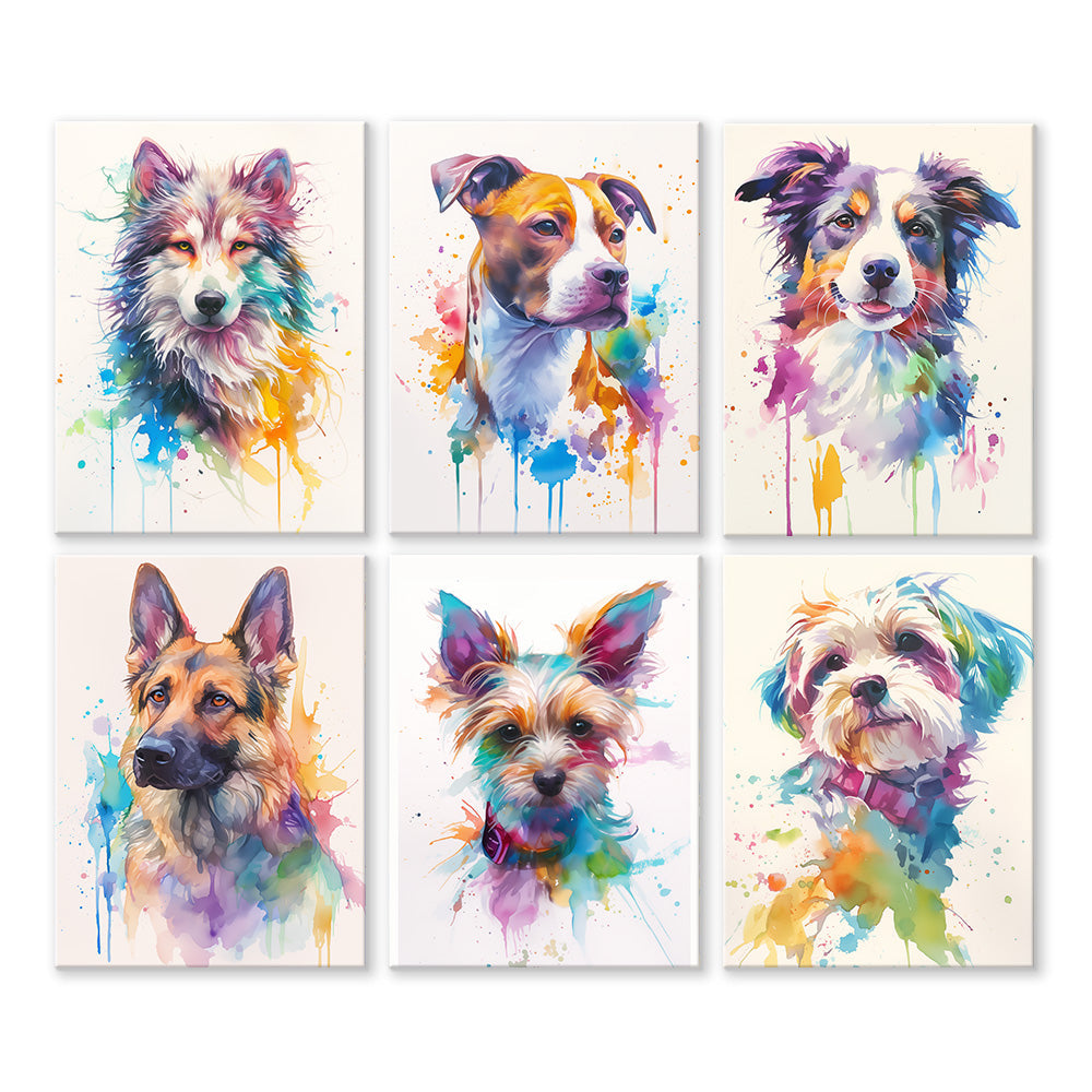 Perros Coloridos de Diferentes Razas 6 Partes Mini Pintar por Números