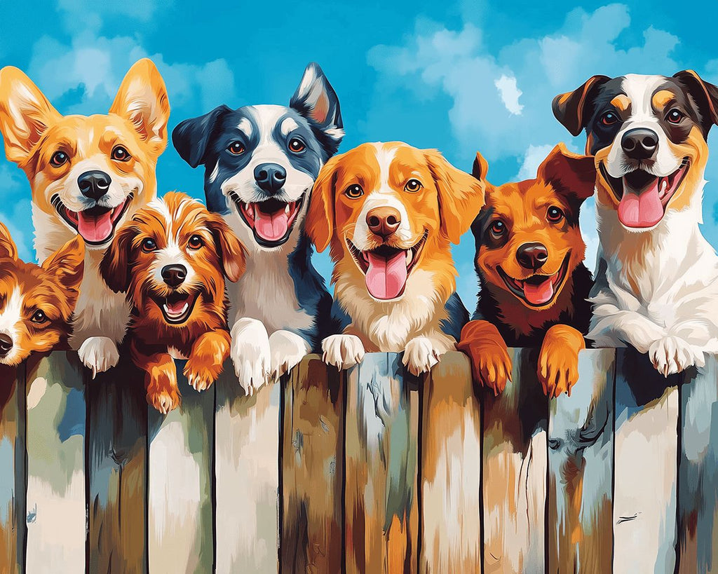 Perros Felices de Pie cerca de Valla de Madera Pintar por Números