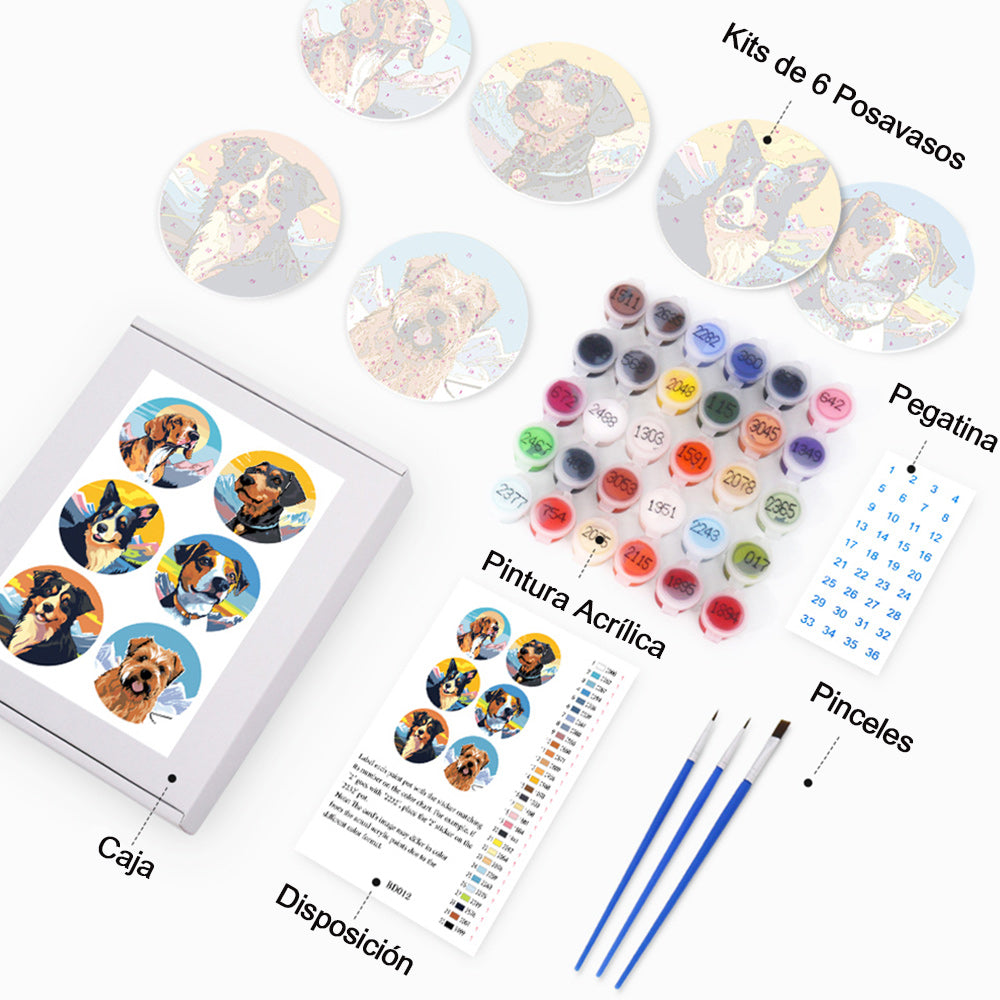 Perros y Montañas 6 Posavasos Pintar por Números