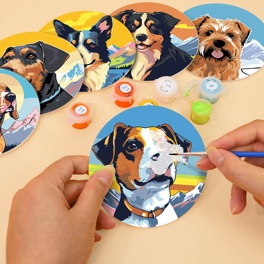 Perros y Montañas 6 Posavasos Pintar por Números