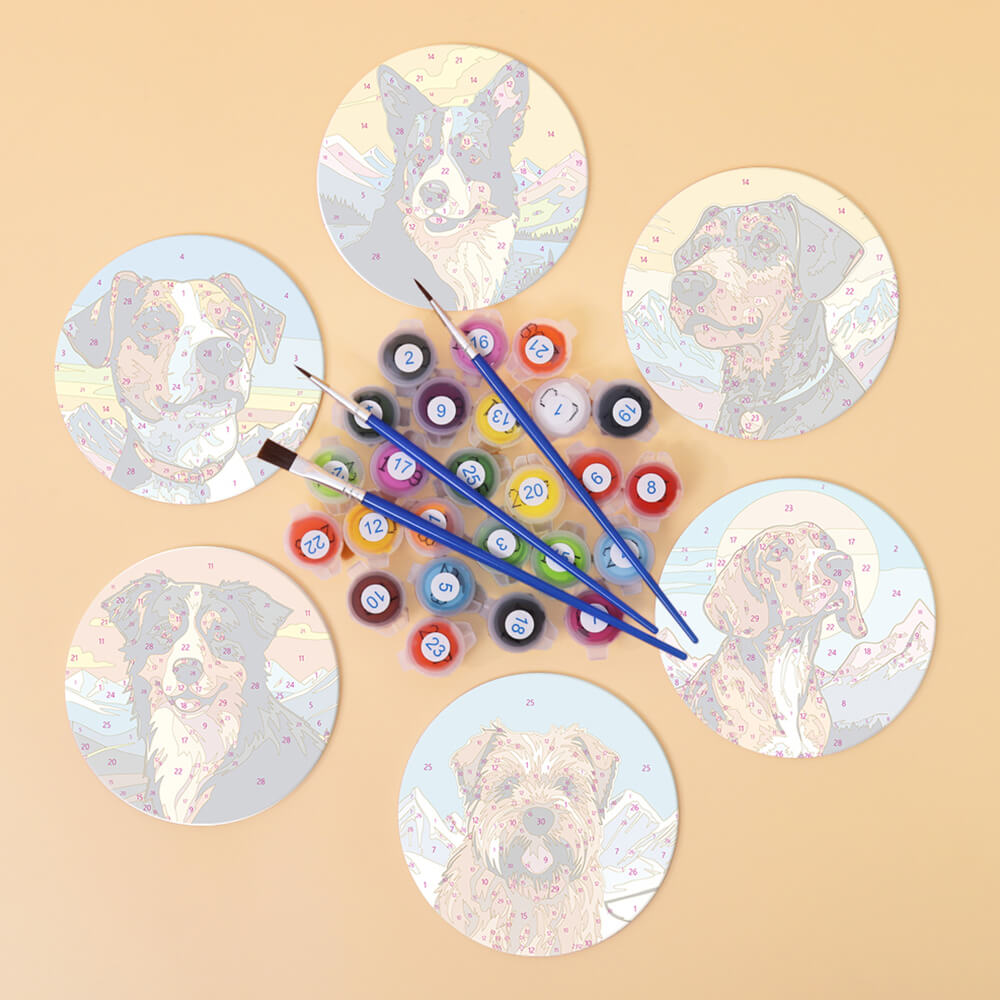 Perros y Montañas 6 Posavasos Pintar por Números