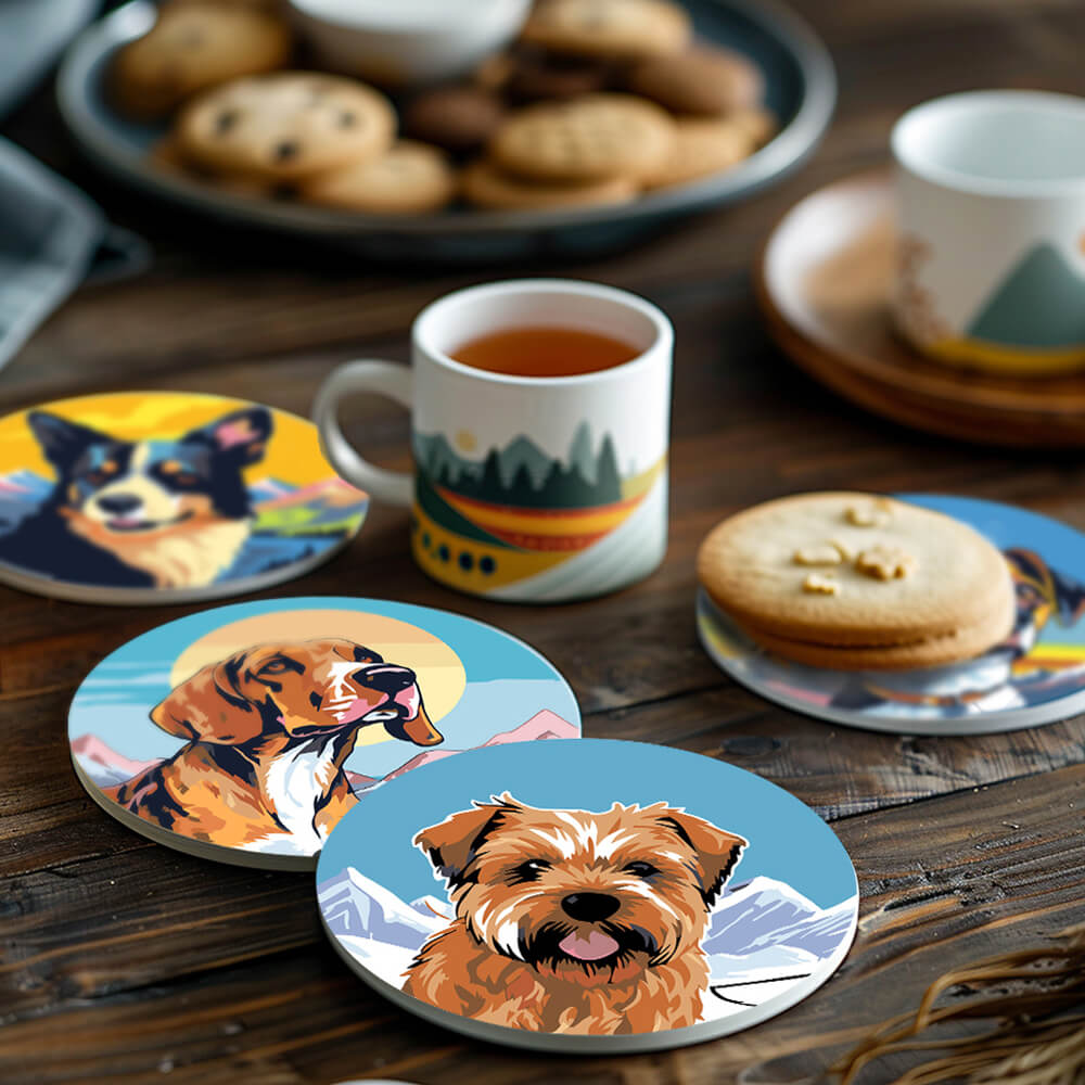 Perros y Montañas 6 Posavasos Pintar por Números