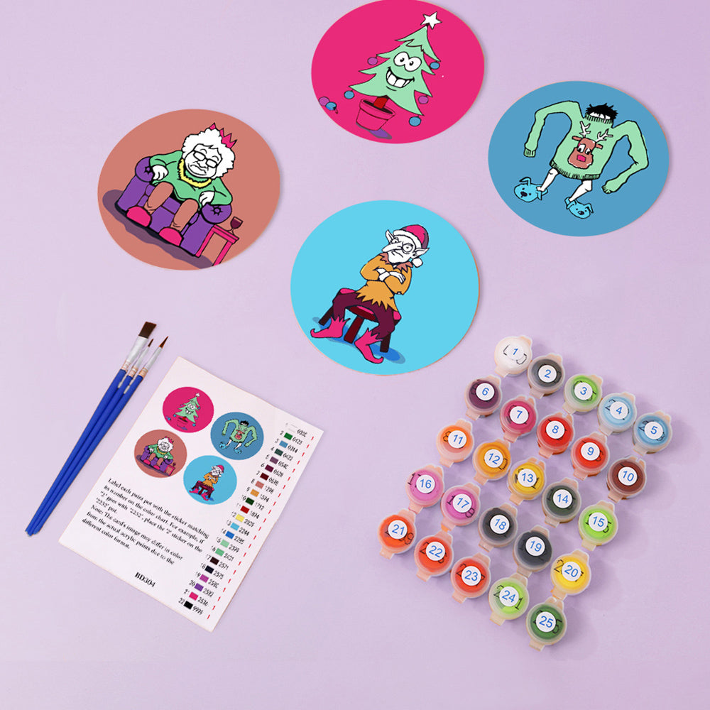 Personajes Navideños de Dibujos Animados 4 Posavasos Pintar por Números