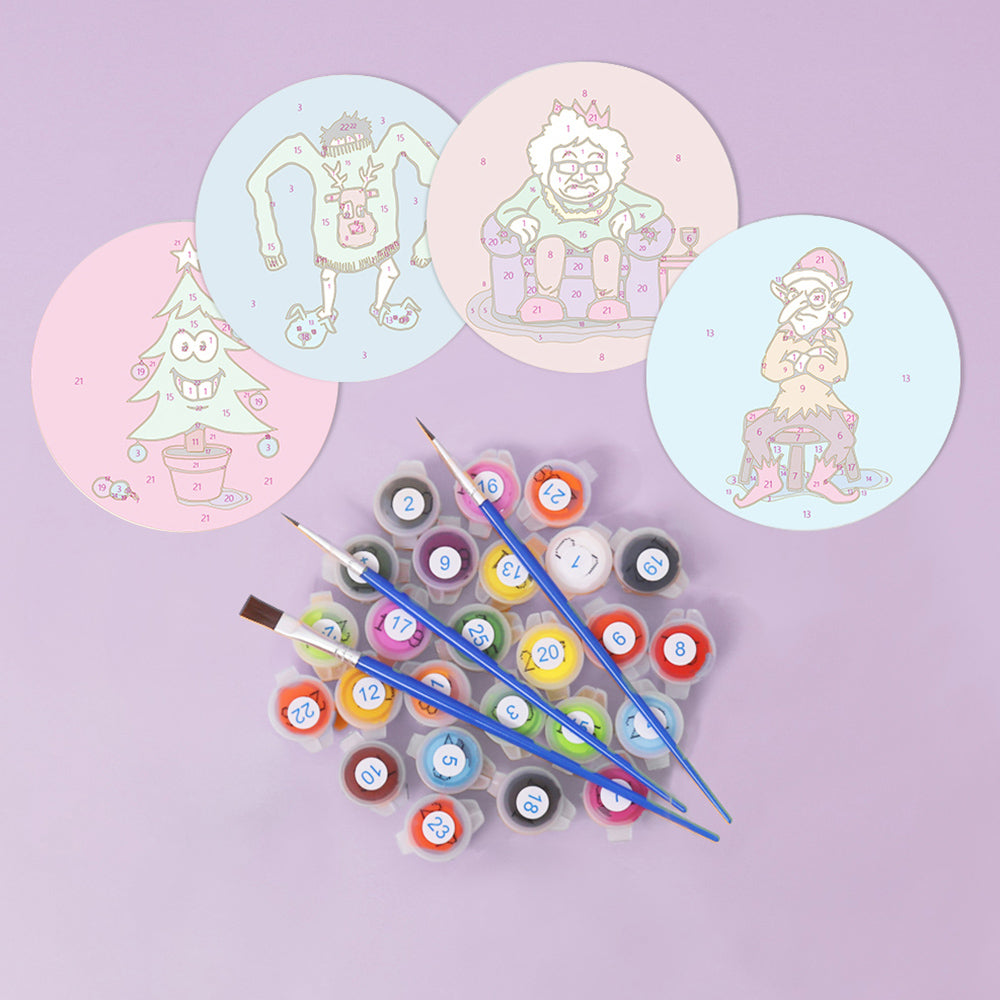 Personajes Navideños de Dibujos Animados 4 Posavasos Pintar por Números
