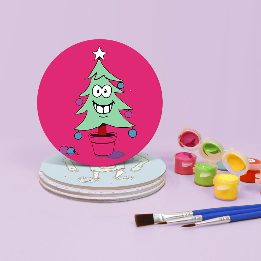 Personajes Navideños de Dibujos Animados 4 Posavasos Pintar por Números