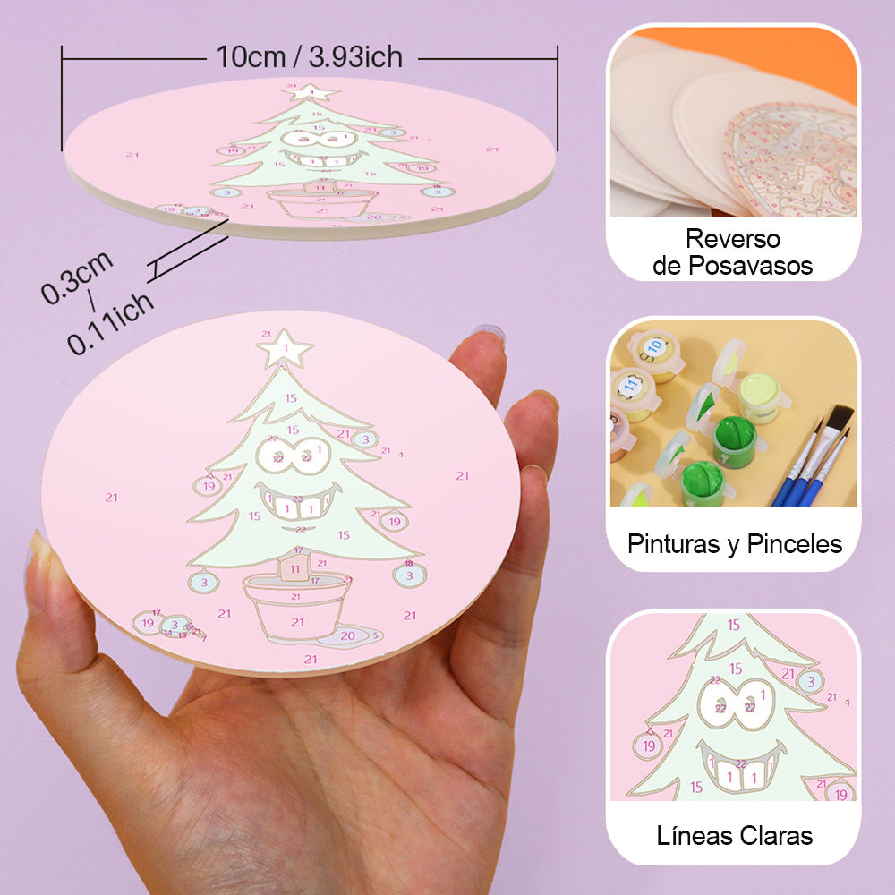 Personajes Navideños de Dibujos Animados 4 Posavasos Pintar por Números
