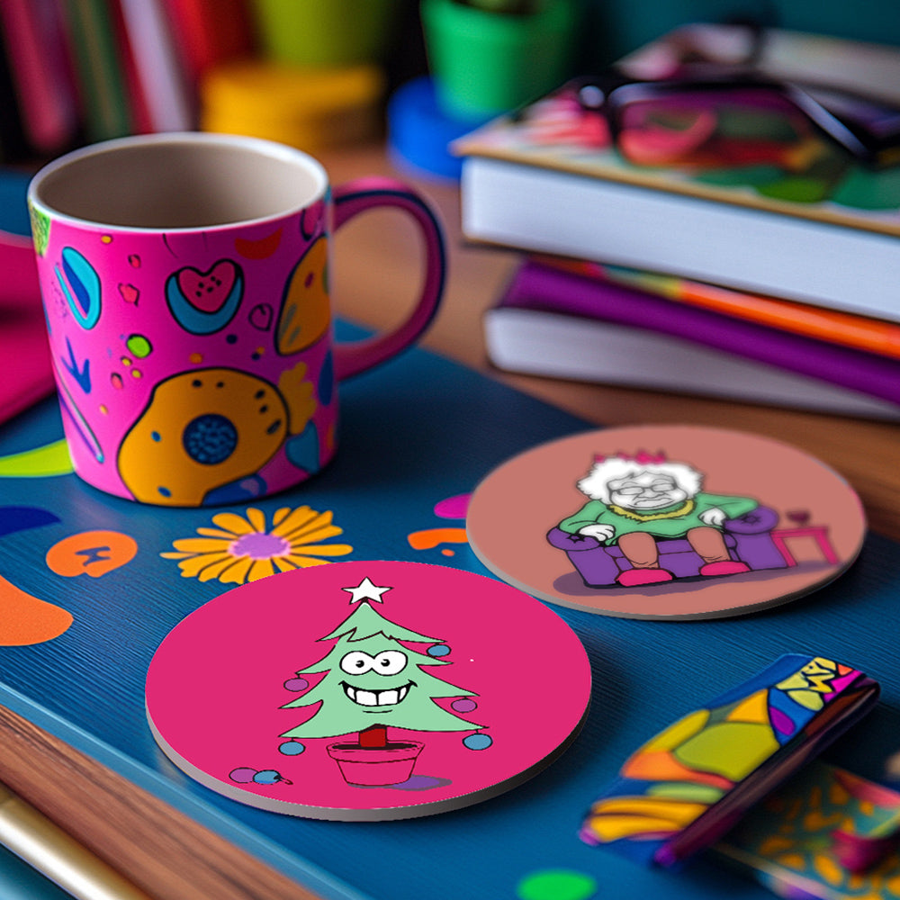 Personajes Navideños de Dibujos Animados 4 Posavasos Pintar por Números