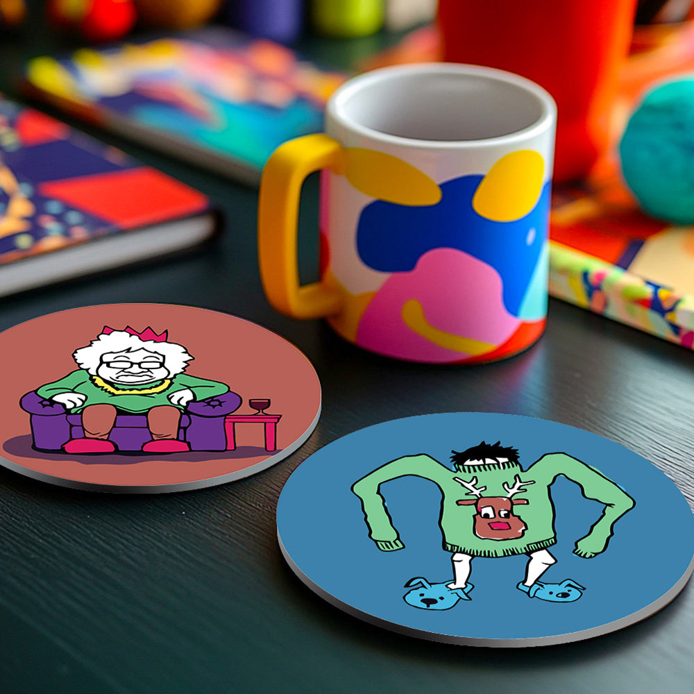 Personajes Navideños de Dibujos Animados 4 Posavasos Pintar por Números
