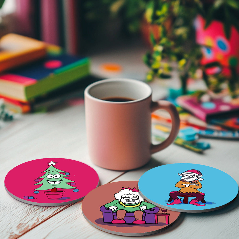Personajes Navideños de Dibujos Animados 4 Posavasos Pintar por Números