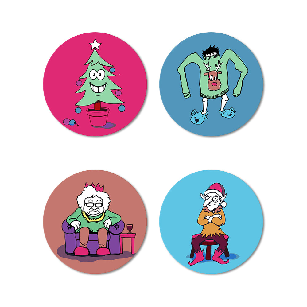 Personajes Navideños de Dibujos Animados 4 Posavasos Pintar por Números