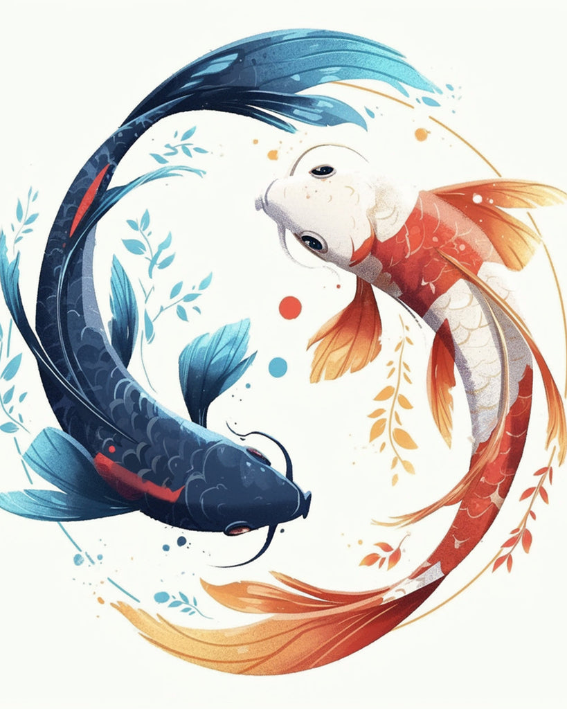 Pez Koi Azul y Rojo en Circulo Pintar por Números