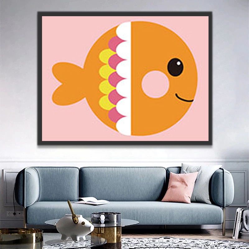 Pez Lindo Redondo Anaranjado Pintar por Números Niños