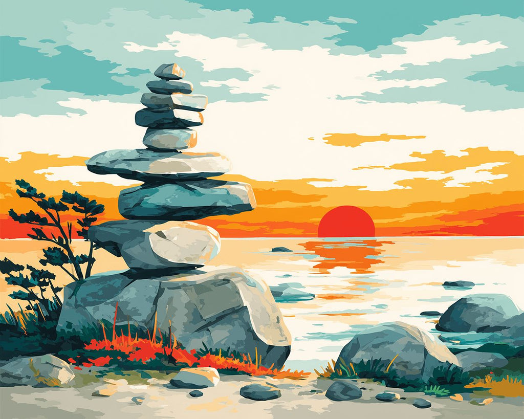 Piedras Apiladas al Amanecer Pintar por Números