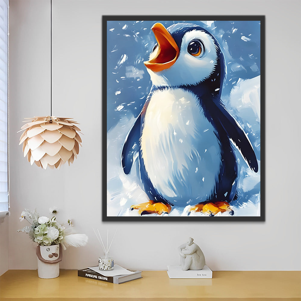 Pingüino Pequeño Adorable en Nieve Pintar por Números