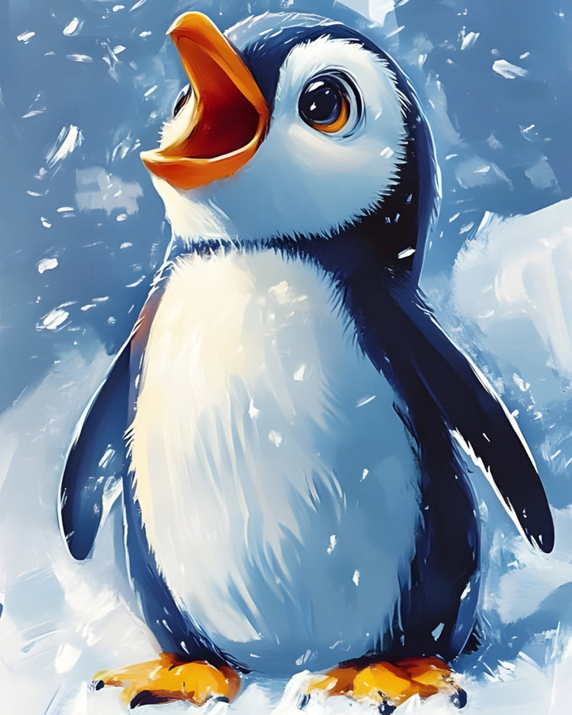 Pingüino Pequeño Adorable en Nieve Pintar por Números