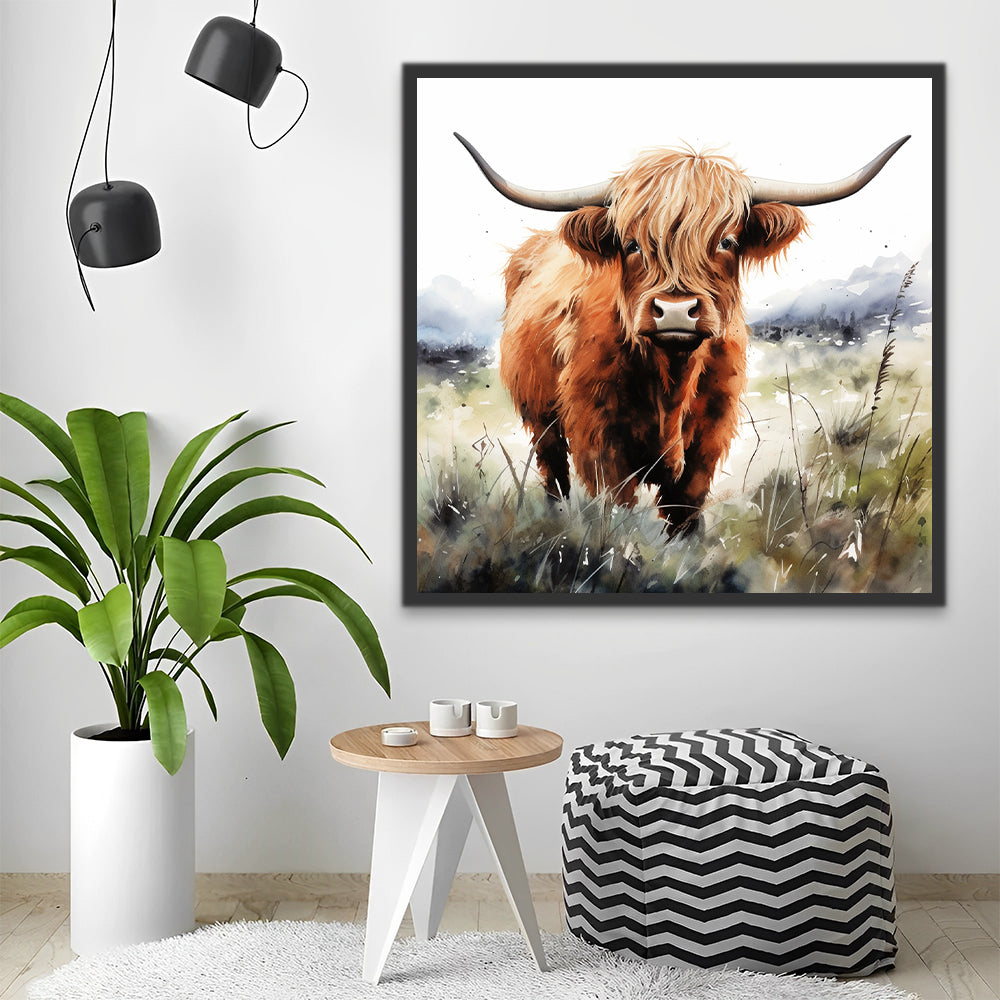 Pintura Acuática de Vaca de las Tierras Altas Pintar por Números