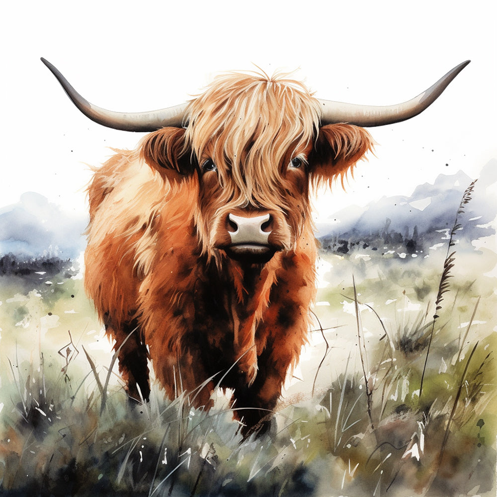 Pintura Acuática de Vaca de las Tierras Altas Pintar por Números