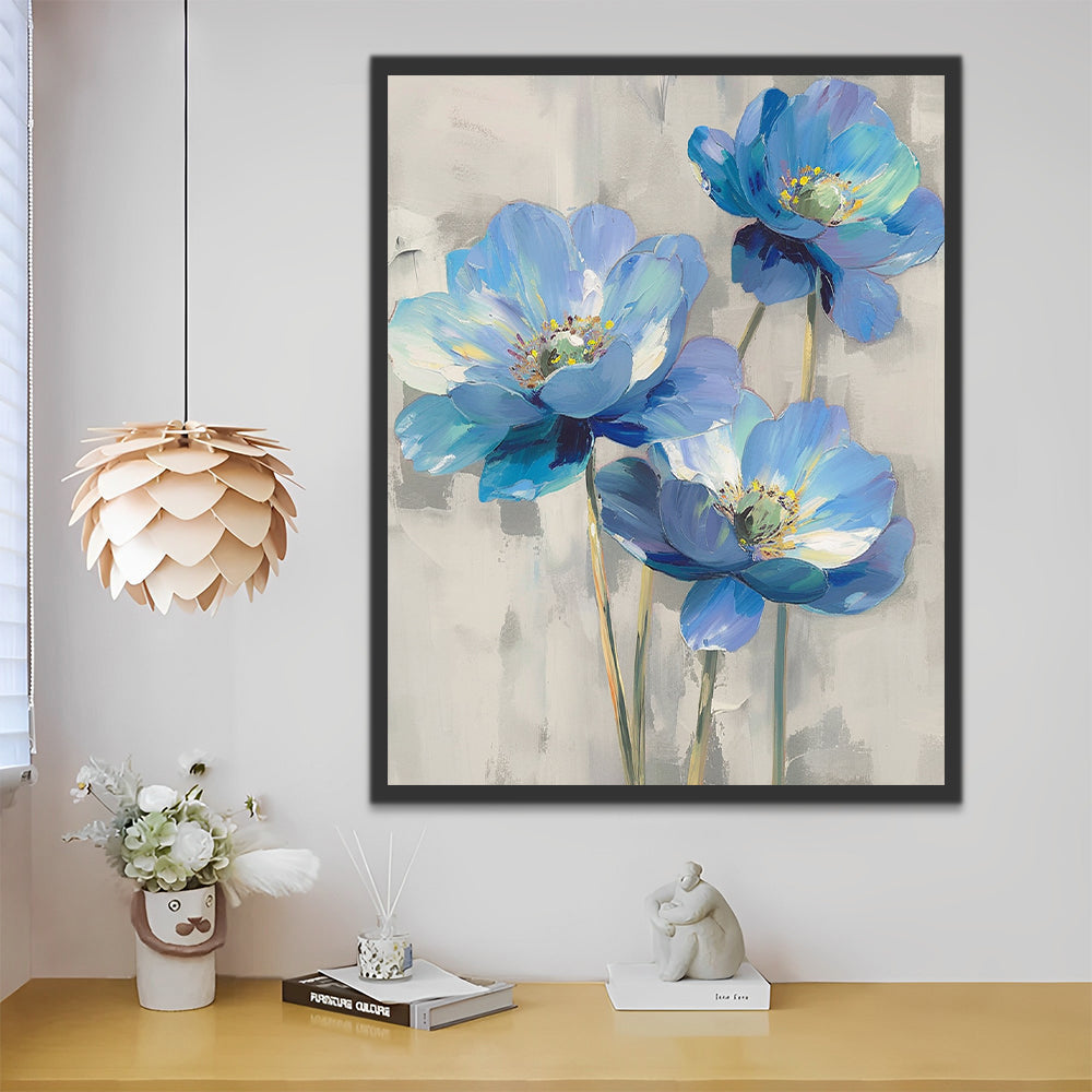 Pintura al Óleo de Flores Hermosas de Color Azul Pintar por Números