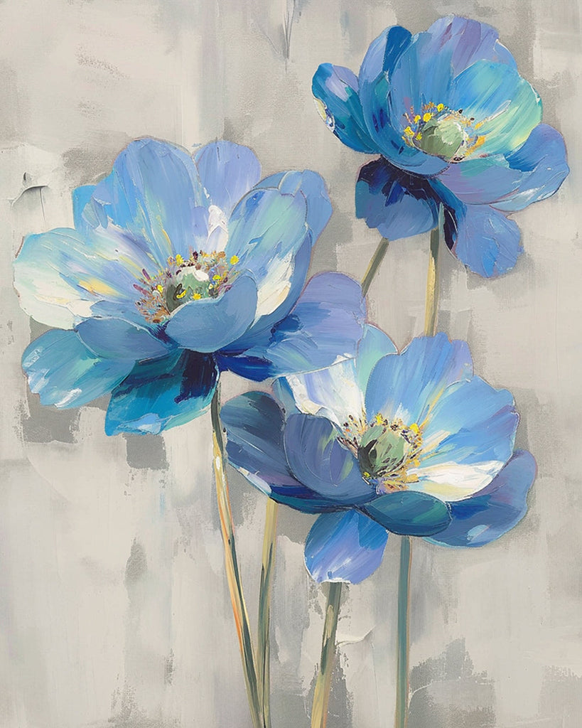 Pintura al Óleo de Flores Hermosas de Color Azul Pintar por Números