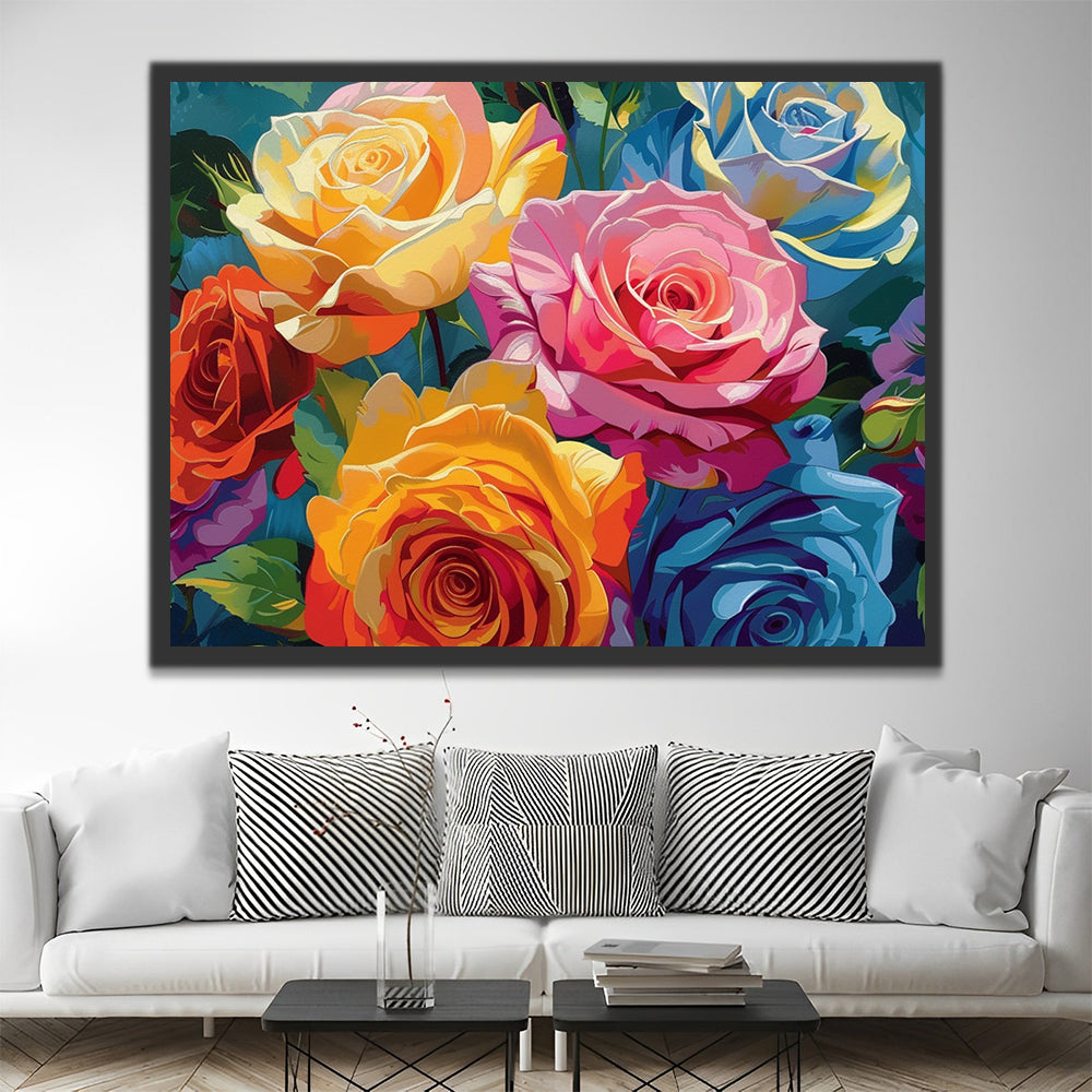 Pintura al Óleo de Rosas de Colores Arcoíris Pintar por Números