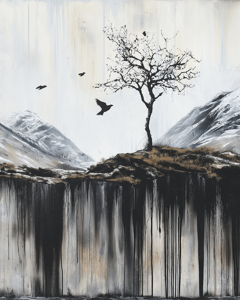 Pintura China de Árbol y Pájaros y Montañas Pintar por Números