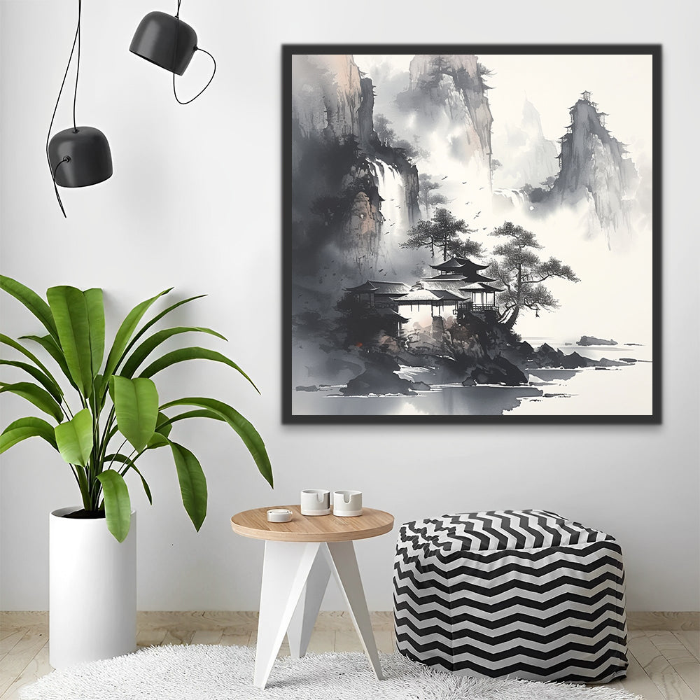 Pintura China de Montañas y Lago Pintar por Números