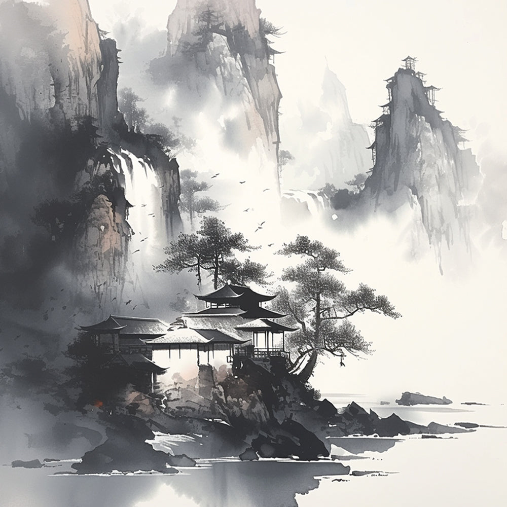 Pintura China de Montañas y Lago Pintar por Números