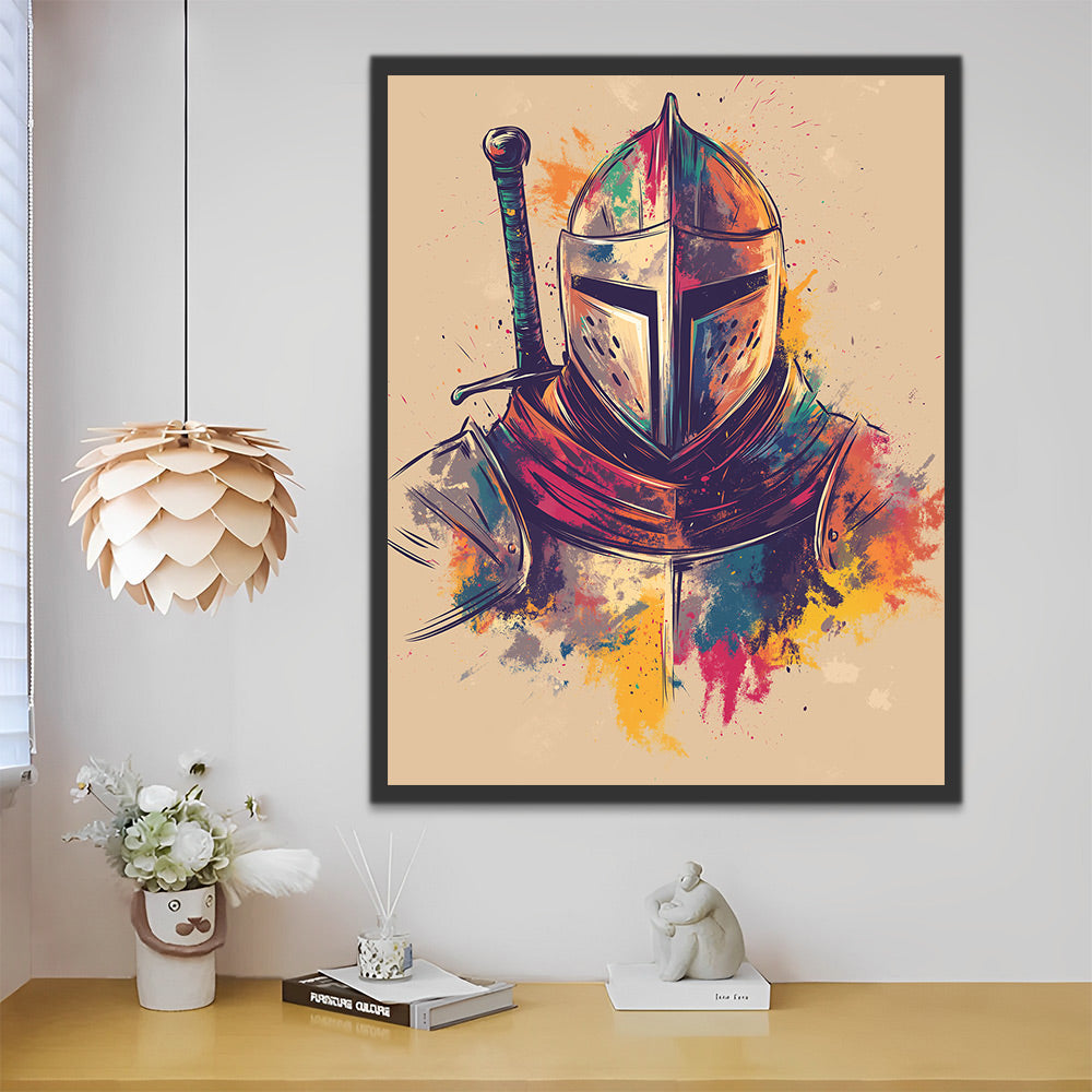 Pintura Colorida de Soldado con Espada en Su Espalda Pintar por Números