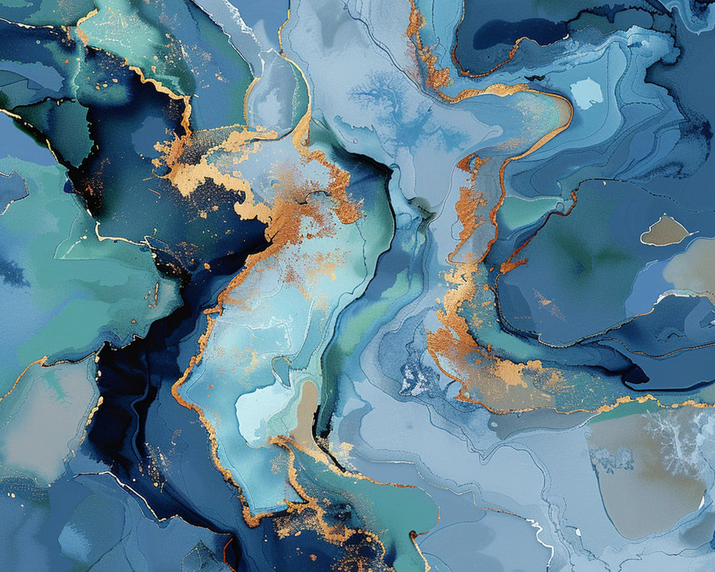 Pintura de Líquido Verde y Dorado y Azul Pintar por Números