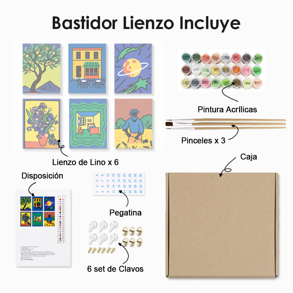 Pinturas al Estilo de Van Gogh 6 Partes Mini Pintar por Números
