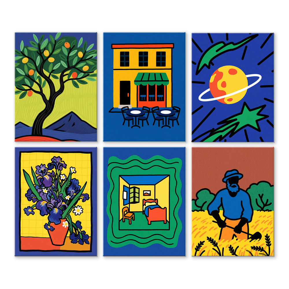 Pinturas al Estilo de Van Gogh 6 Partes Mini Pintar por Números