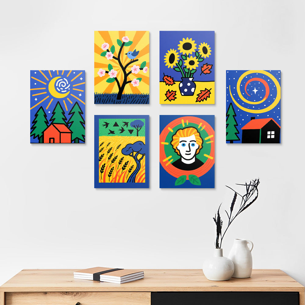 Pinturas de Van Gogh de Dibujos Animados 6 Partes Mini Pintar por Números