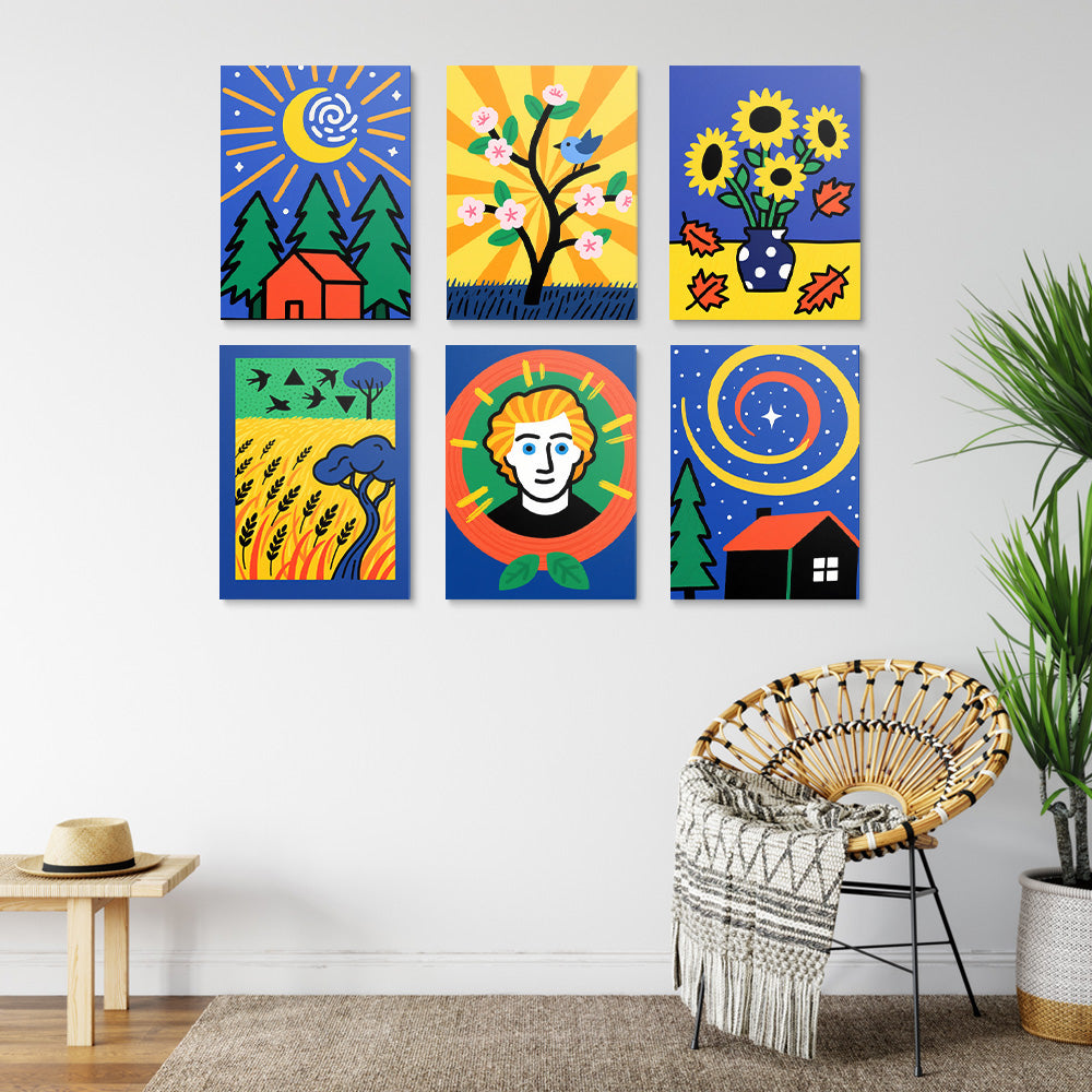 Pinturas de Van Gogh de Dibujos Animados 6 Partes Mini Pintar por Números