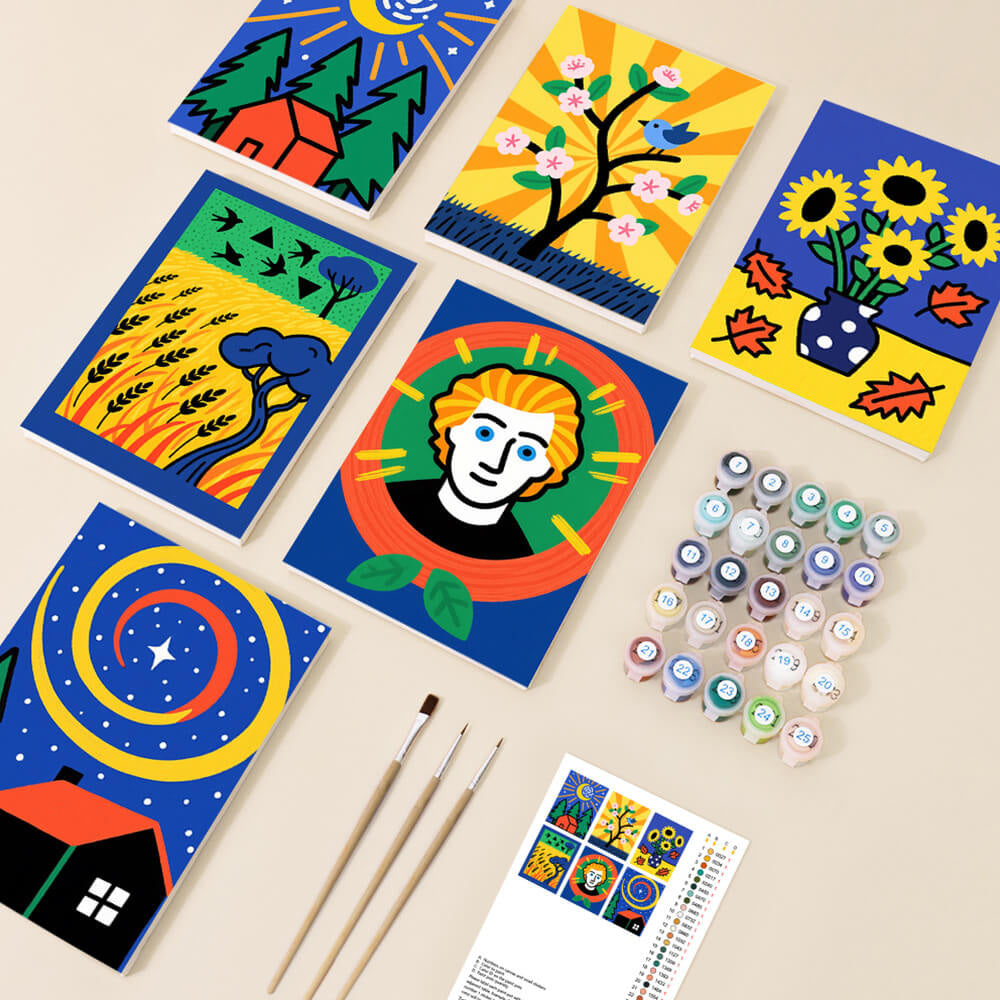 Pinturas de Van Gogh de Dibujos Animados 6 Partes Mini Pintar por Números