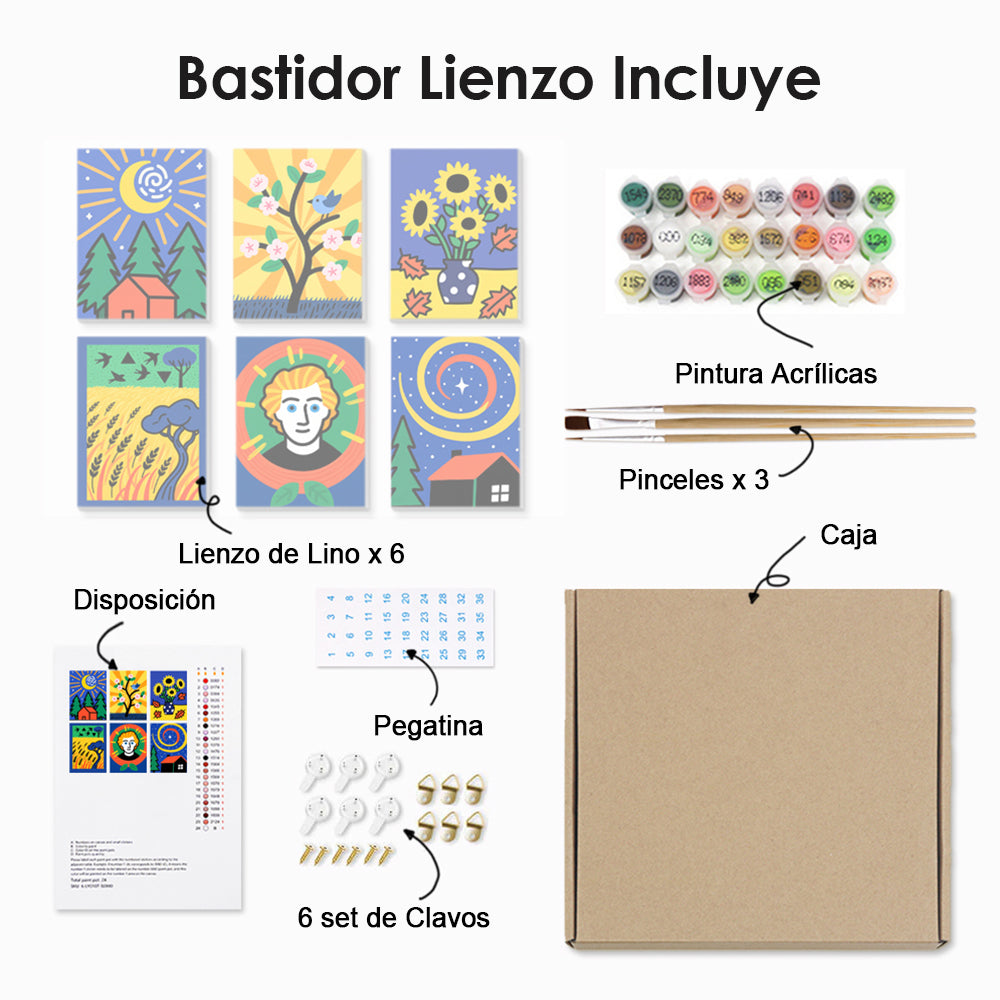 Pinturas de Van Gogh de Dibujos Animados 6 Partes Mini Pintar por Números